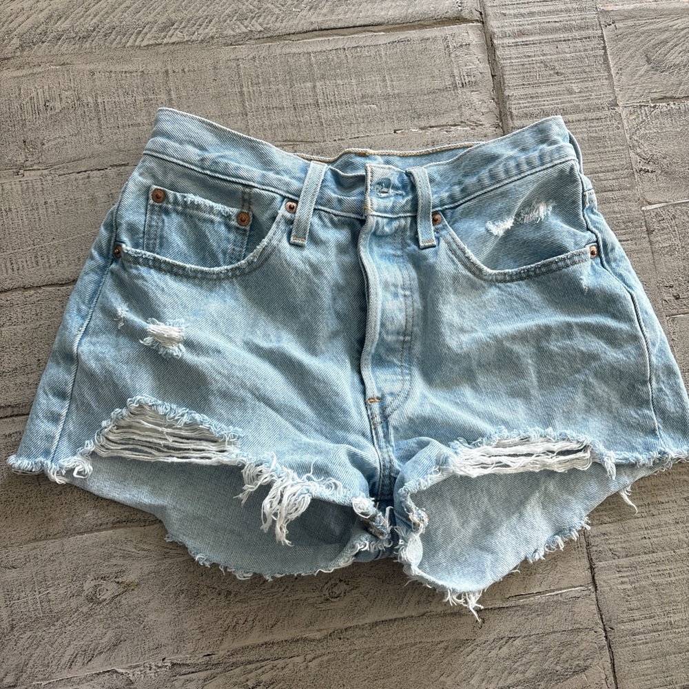 Levi's Blue Jean Shorts Distressed High-Waisted